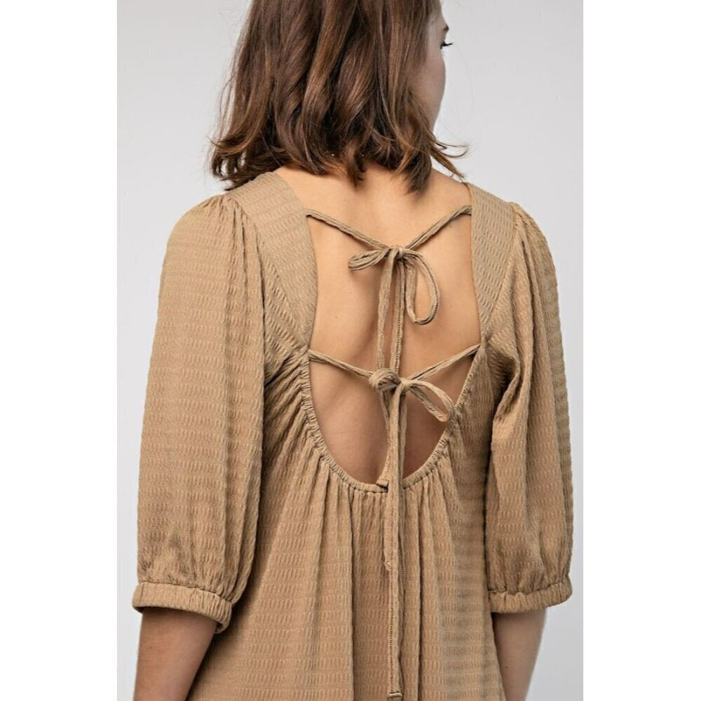 The Chloe Textured Midi Dress in Khaki - Picture 4 of 5